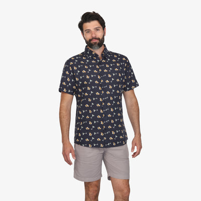 On The Rocks Button-Down Linen Shirt - Navy