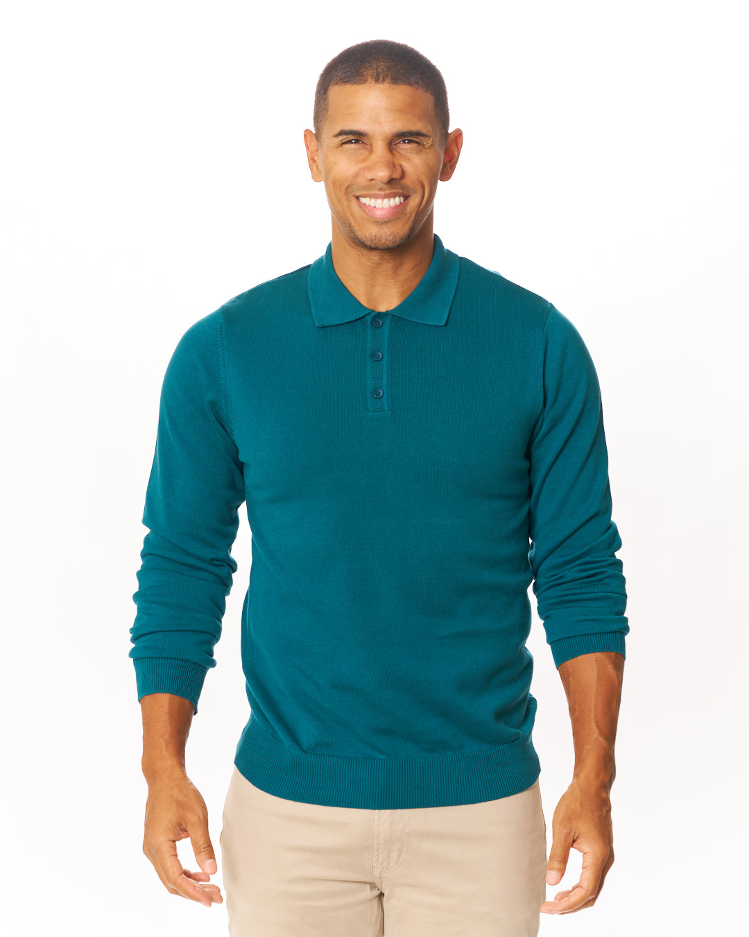 Teal Premium Sweater Knit Long Sleeve Polo