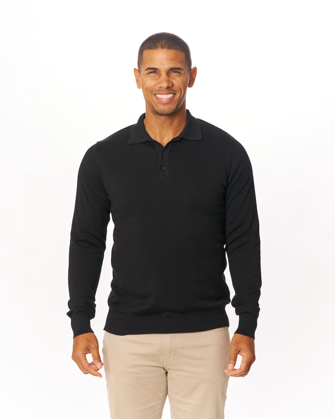 Black Premium Sweater Knit Long Sleeve Polo