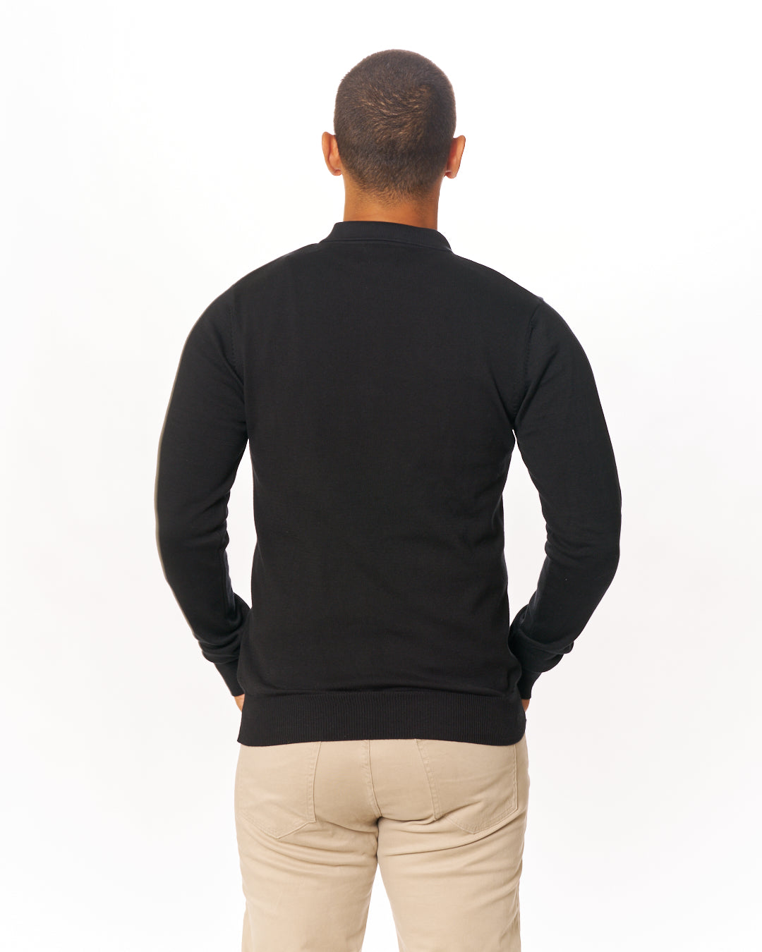 Black Premium Sweater Knit Long Sleeve Polo