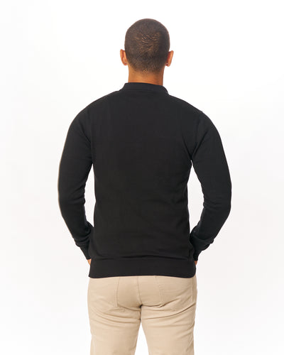 Black Premium Sweater Knit Long Sleeve Polo