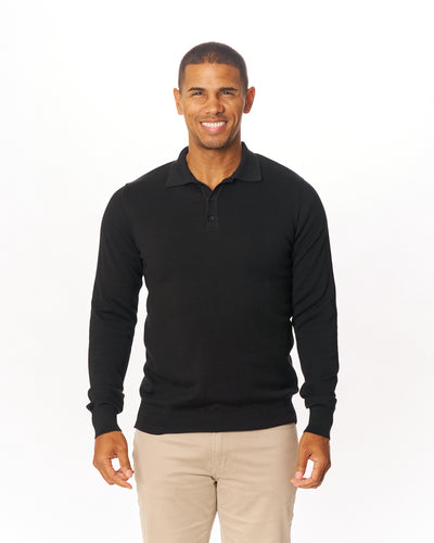 Black Premium Sweater Knit Long Sleeve Polo