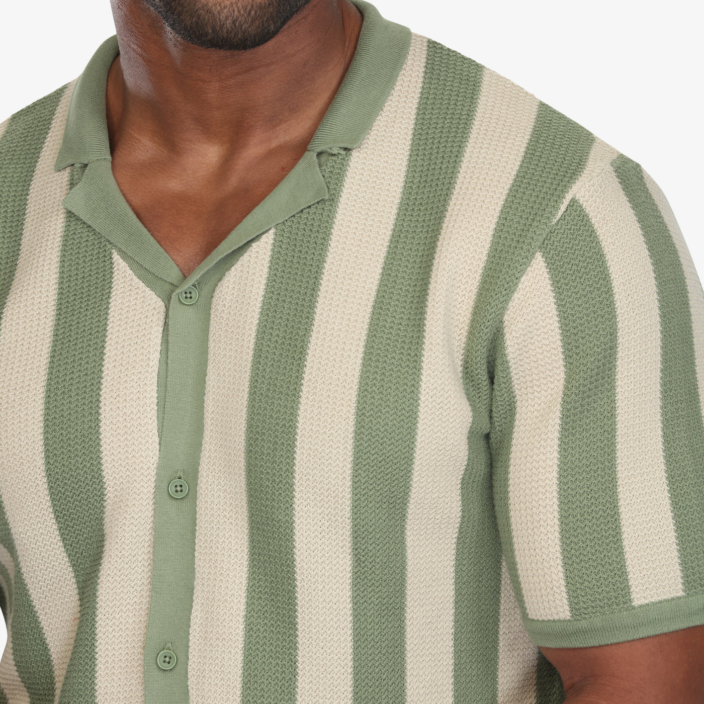 Retro Striped Sweater Knit Camp Shirt