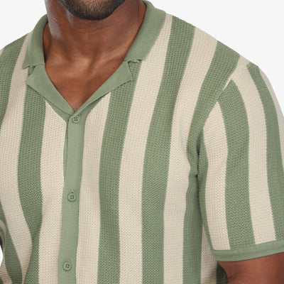 Retro Striped Sweater Knit Camp Shirt