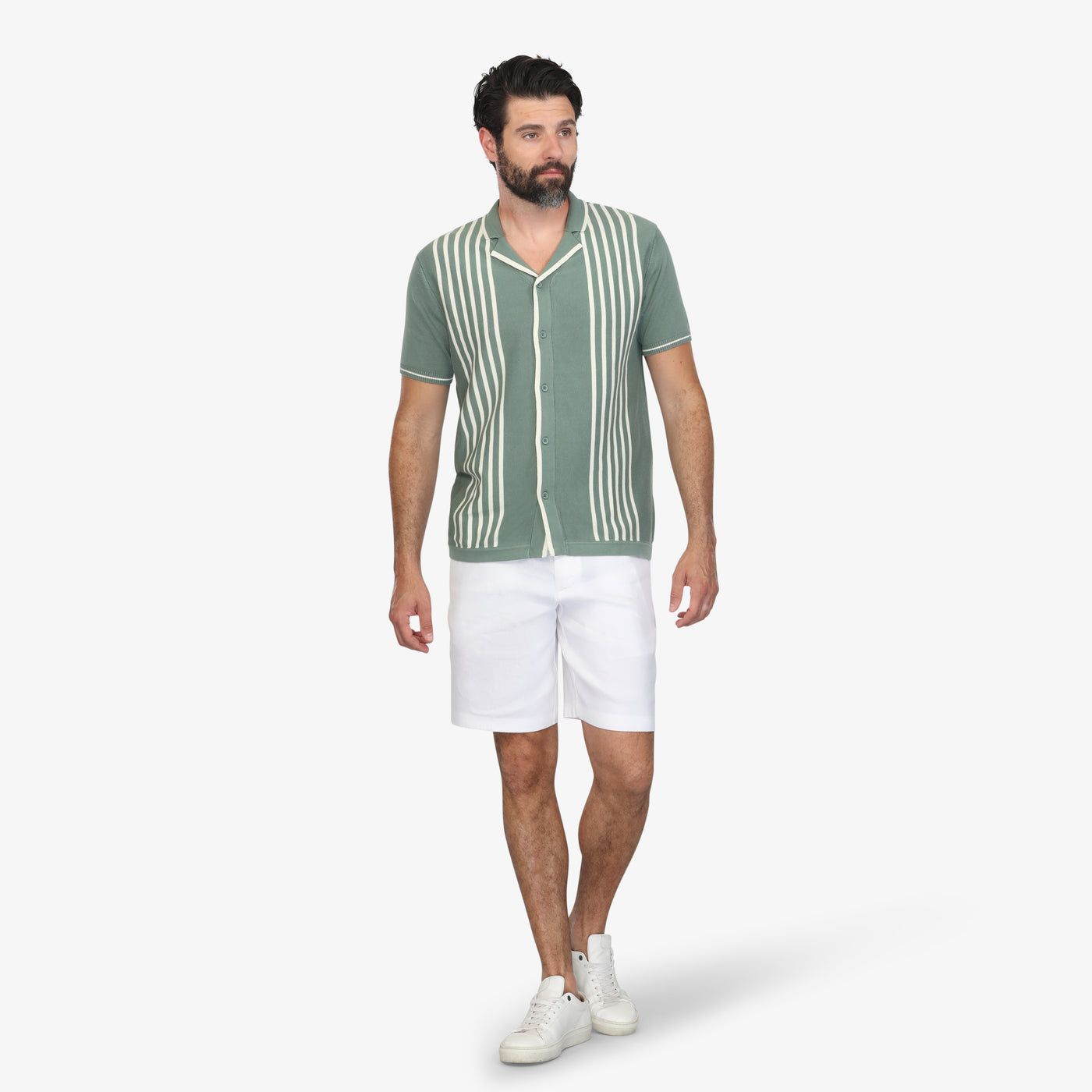 Forest Green Camp Collar Sweater Knit Shirt