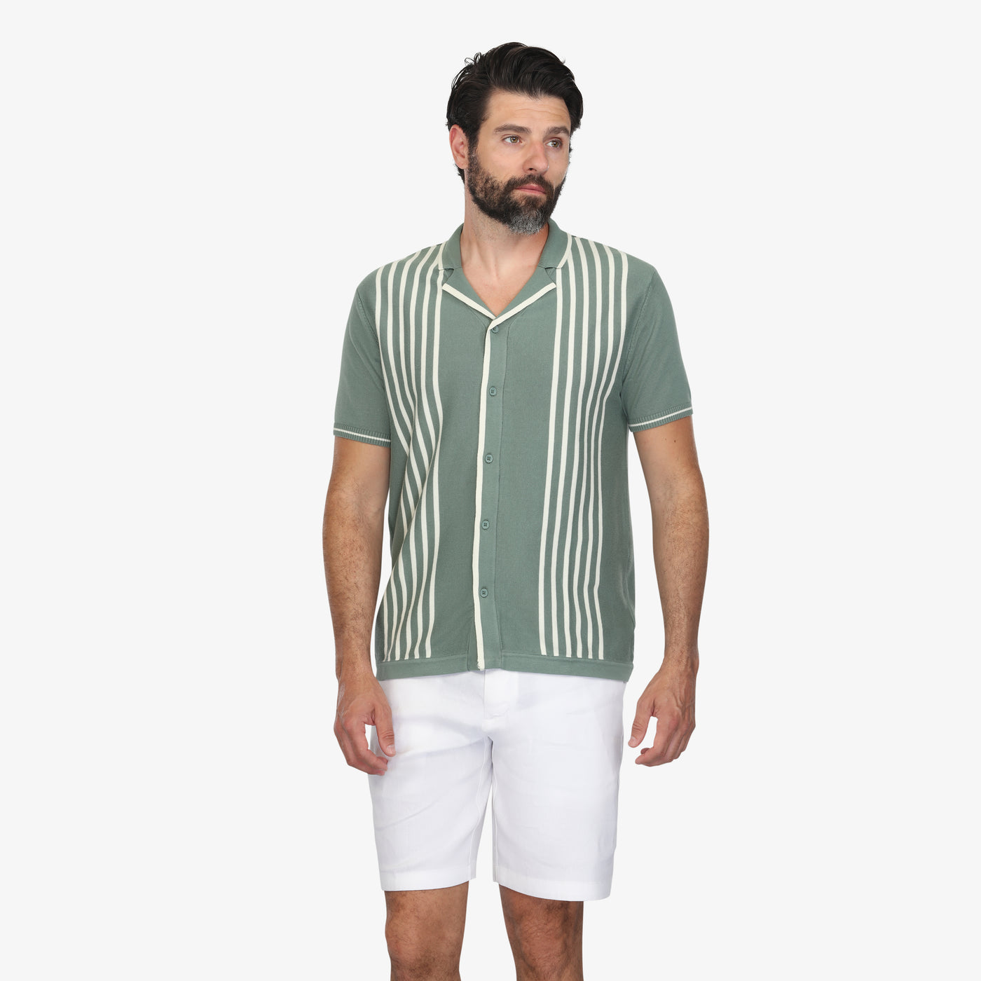 Forest Green Camp Collar Sweater Knit Shirt