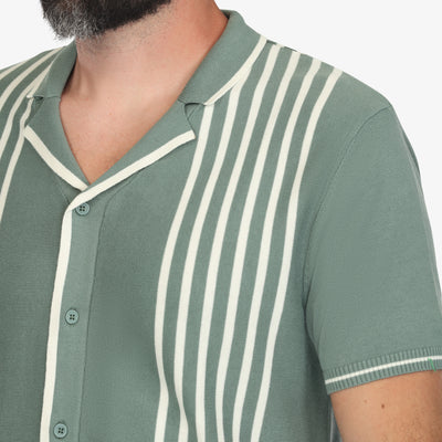 Forest Green Camp Collar Sweater Knit Shirt