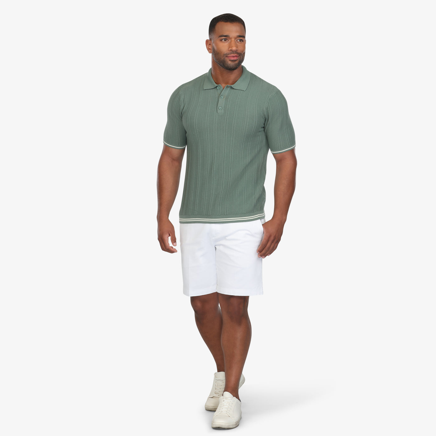 Sage Green Textured Sweater Knit Polo