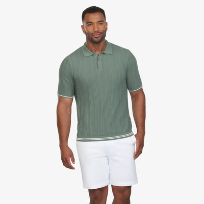 Sage Green Textured Sweater Knit Polo
