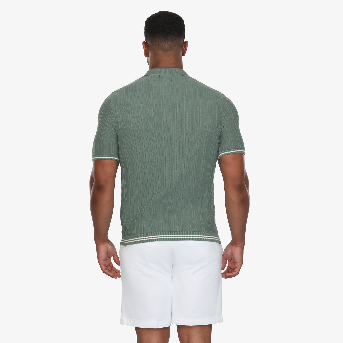 Sage Green Textured Sweater Knit Polo