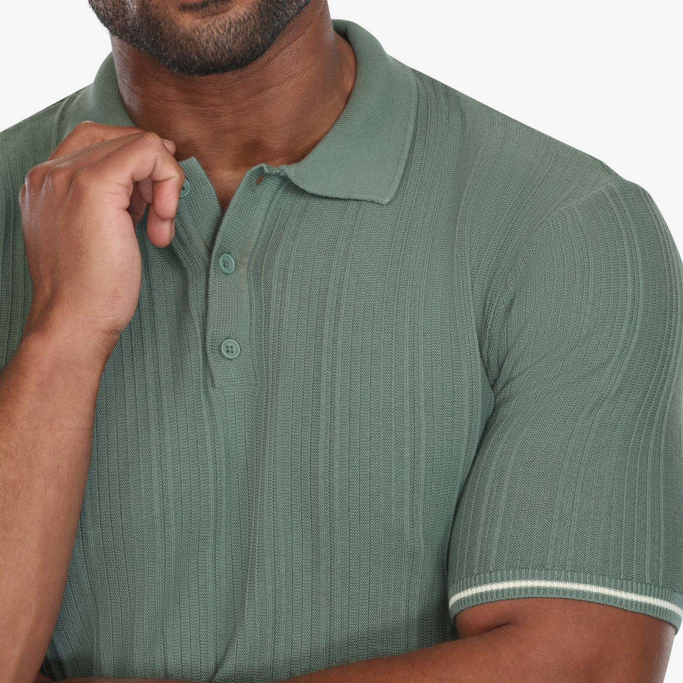 Sage Green Textured Sweater Knit Polo