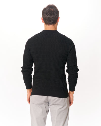 Black Long Sleeve Jacquard Knit Polo