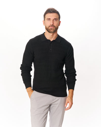 Black Long Sleeve Jacquard Knit Polo