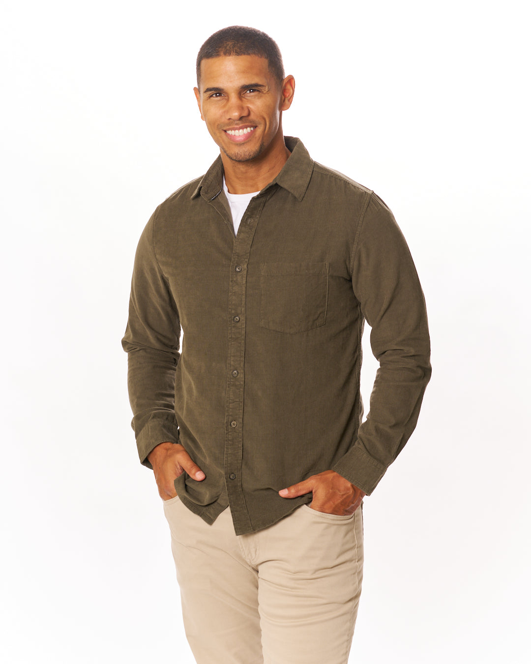 Olive Coastal Corduroy Button-Down Shirt
