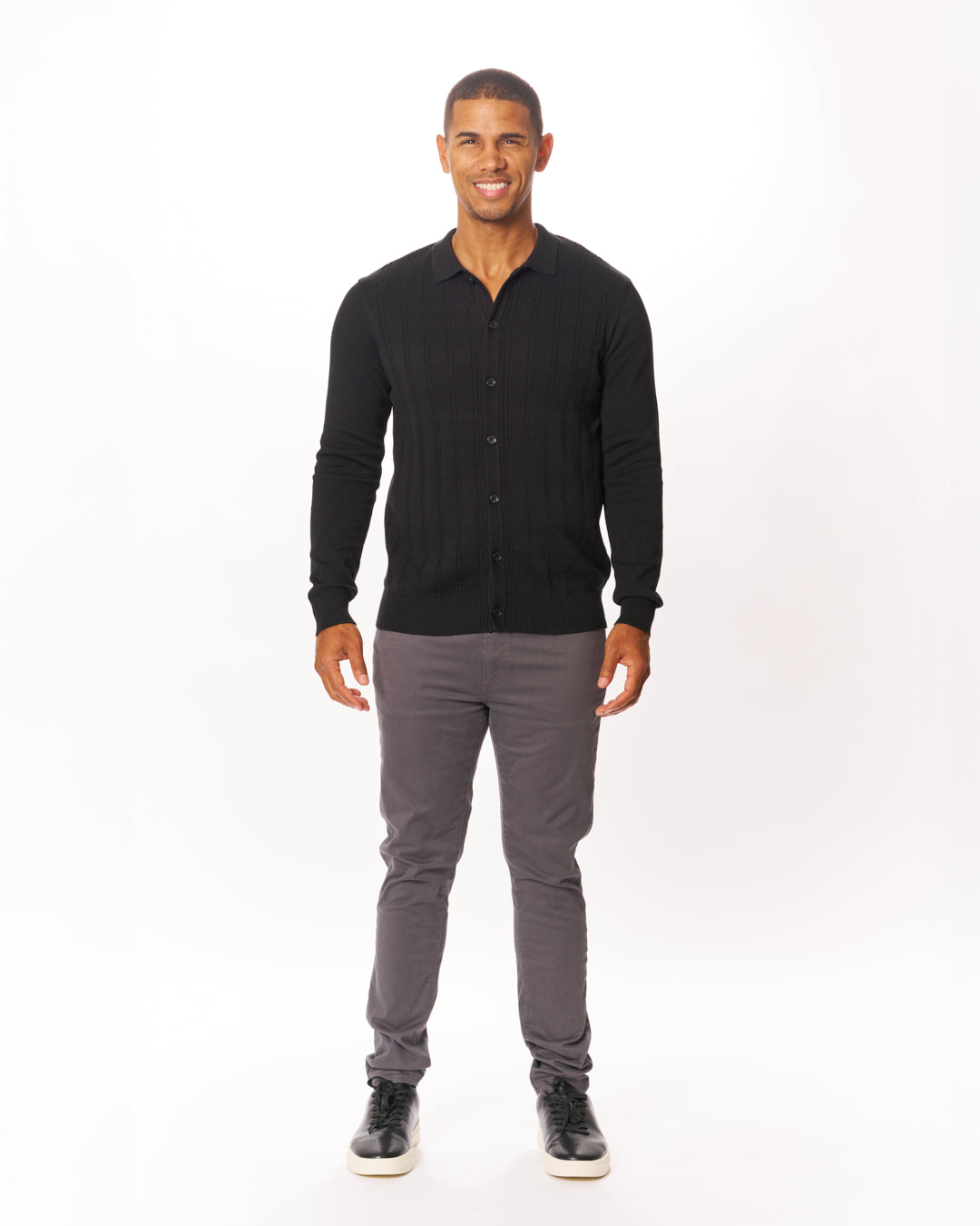 Black Buttoned-Up Knitted Long Sleeve
