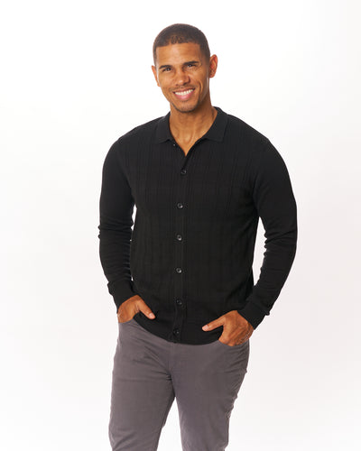 Black Buttoned-Up Knitted Long Sleeve